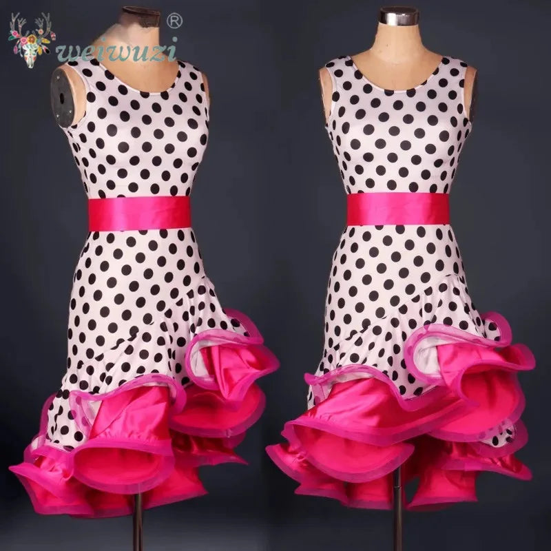 Latin Dance Performance Costume for Women Customized Polka Dot Dress