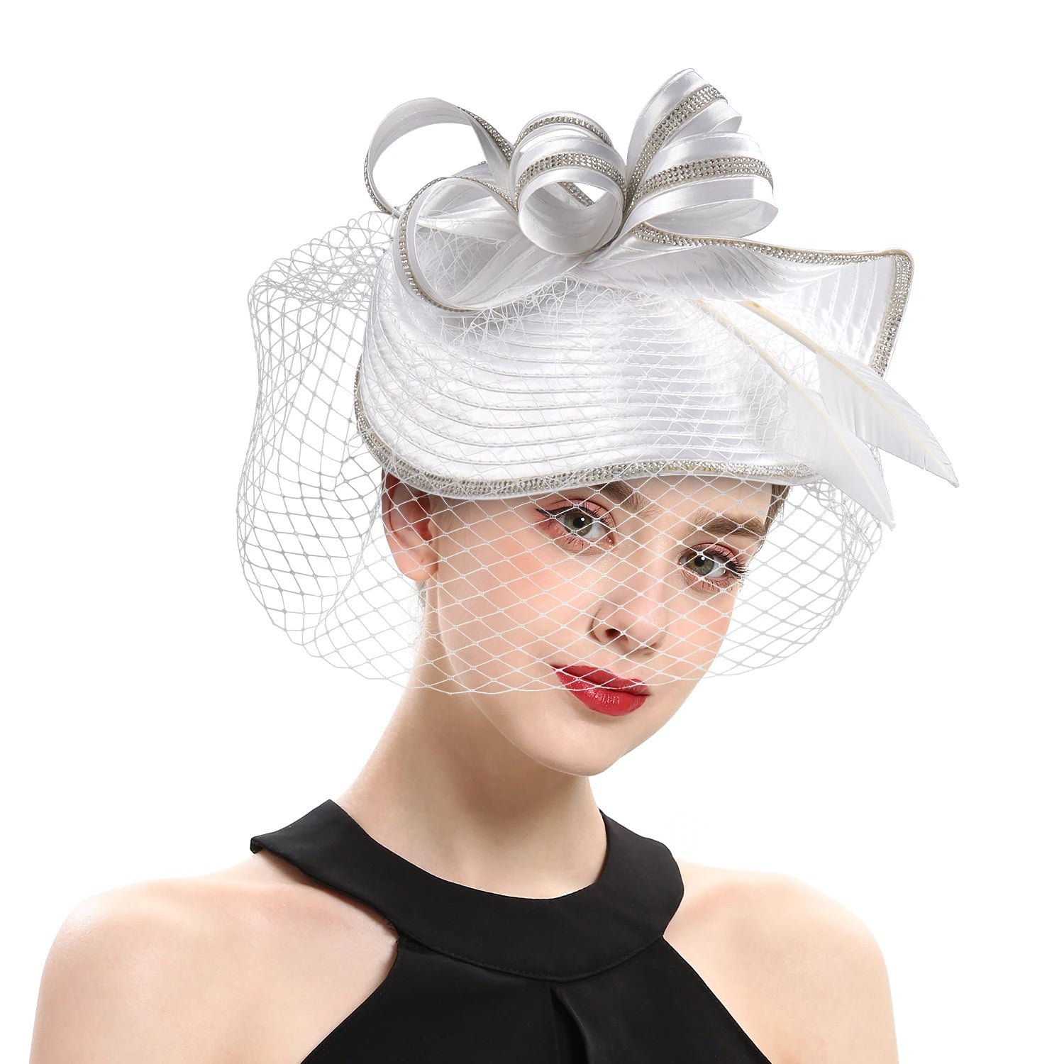Elegant Women Derby Hats with Veil Headband Tea Party Hat