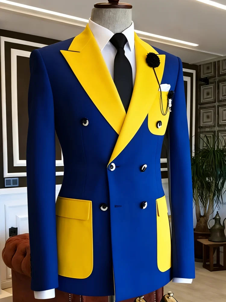 Men's Colour Block Double-Breasted Peak Lapel Blazer