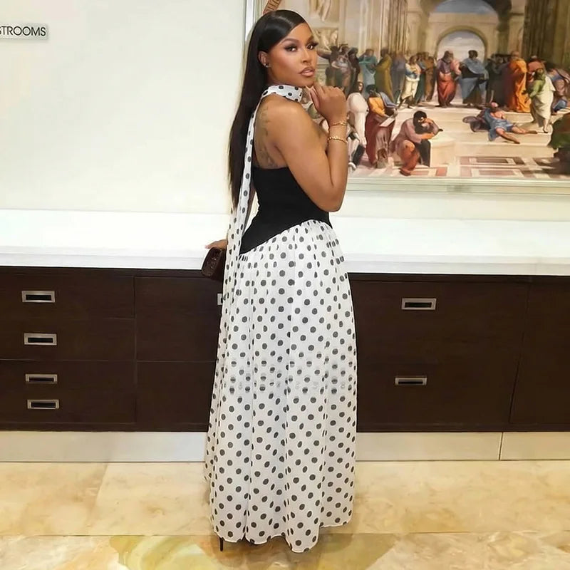 STYLISH LADY Polka Dot Print Maxi Dress 2026 Summer Women Strapless