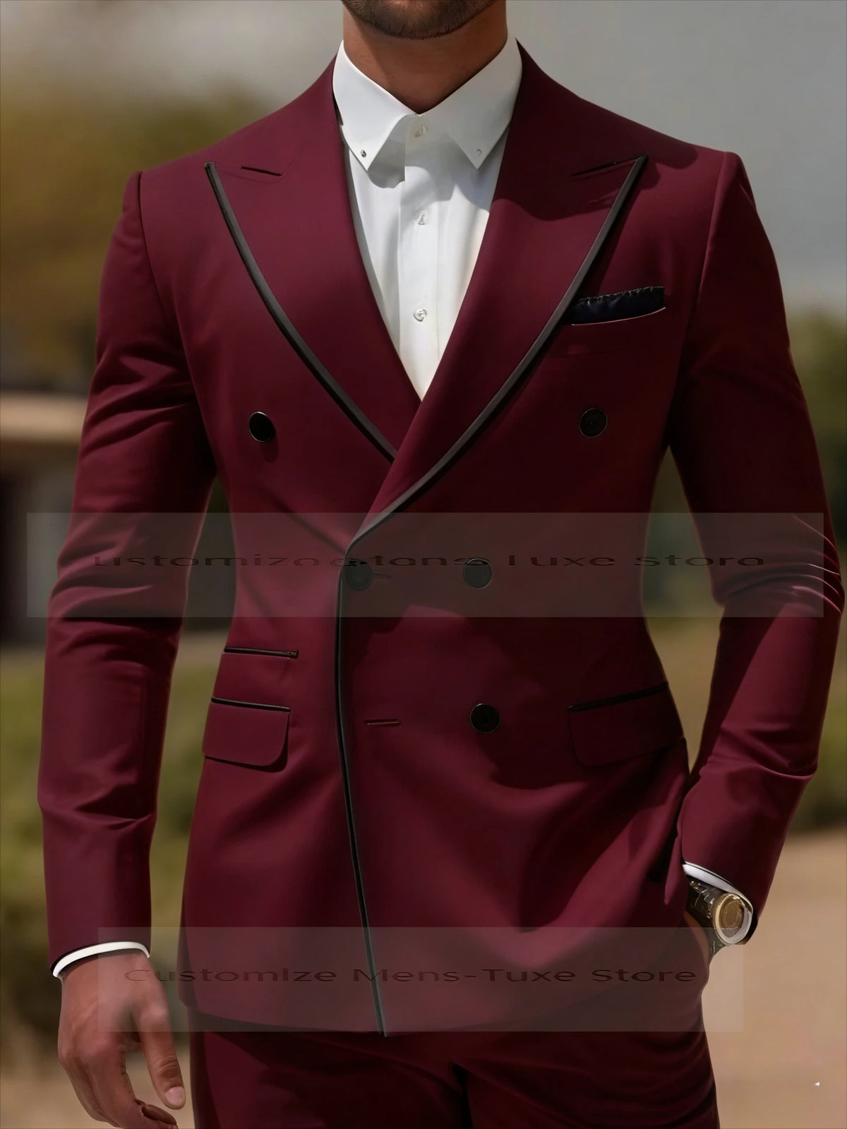 Black Collar Orange Male Business Men Suit Groom Groomsman Wedding Party