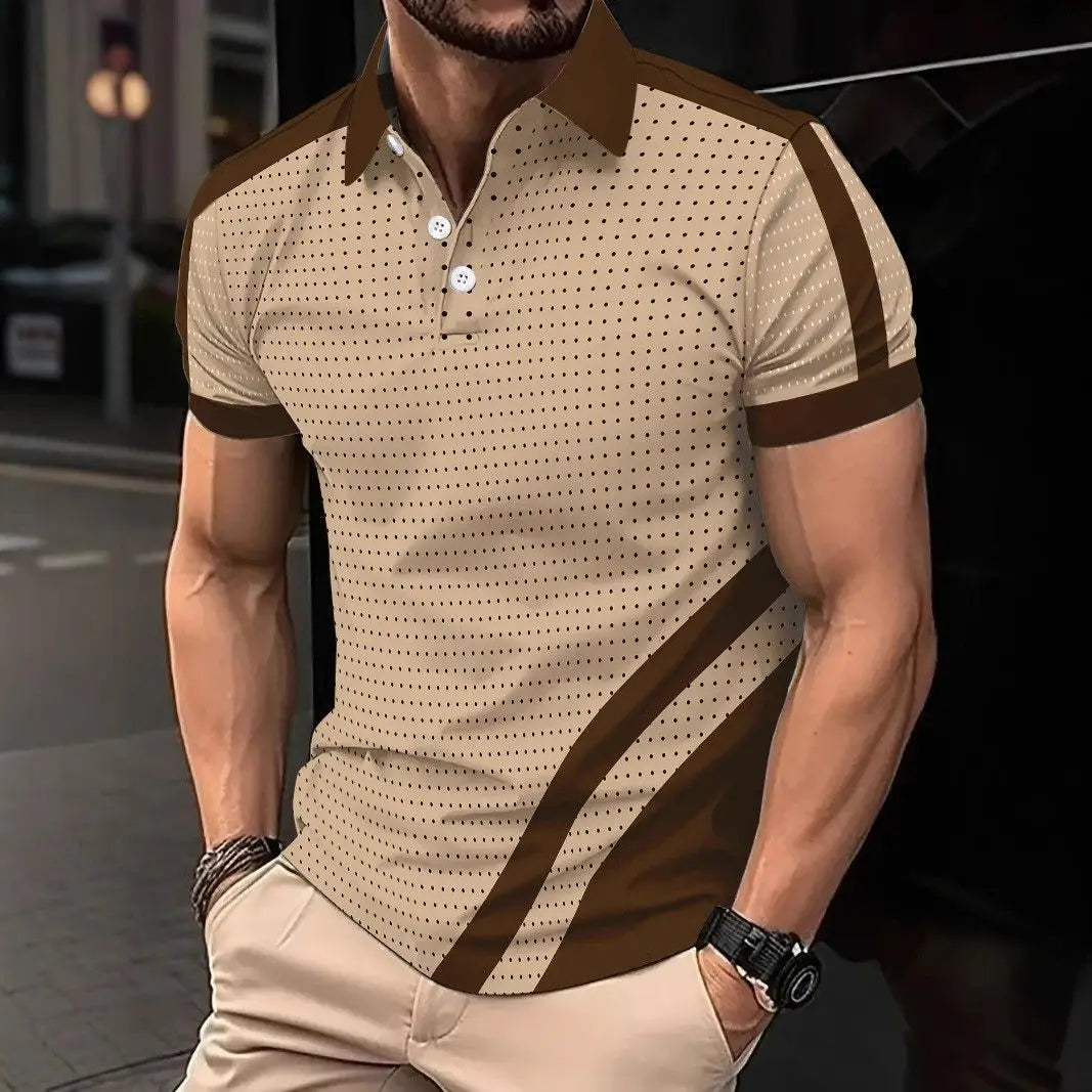 Men's Polka Dot Polo Shirt Black Short Sleeve Golf Shirt