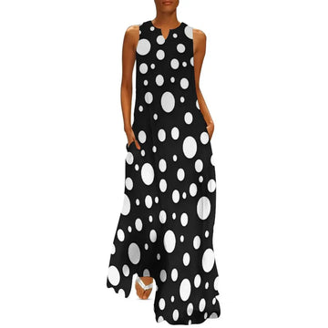 Red And White Polka Dots Print Women Dress  Elegant Maxi Dress V-Neck