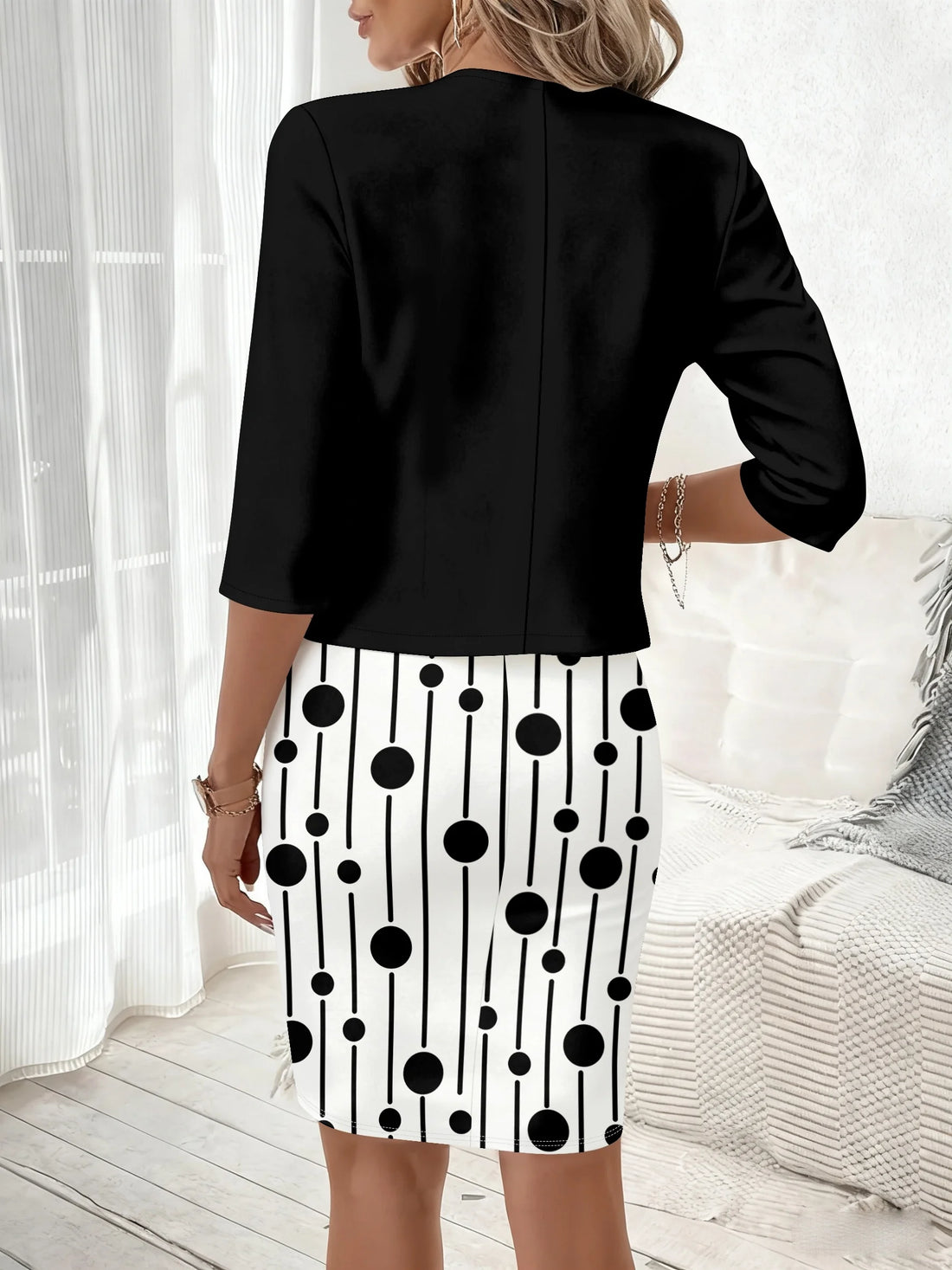 Printed Design Autumn and winter casual style black and white polka dot striped