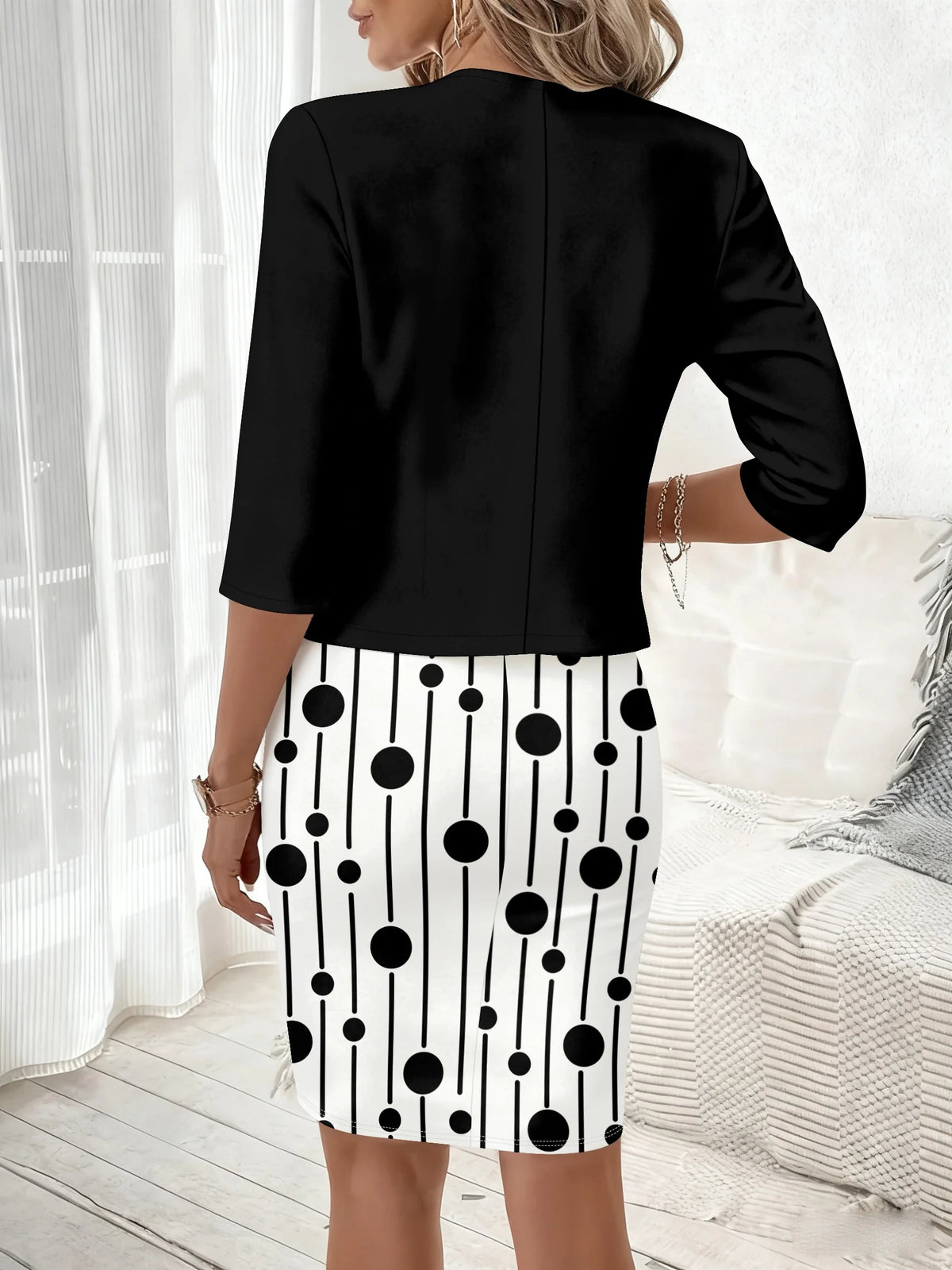 Printed Design Autumn and winter casual style black and white polka dot striped