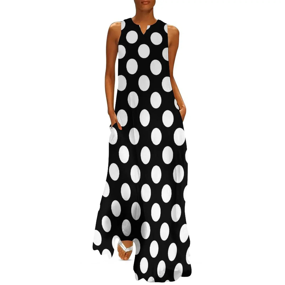 Red And White Polka Dots Print Women Dress  Elegant Maxi Dress V-Neck