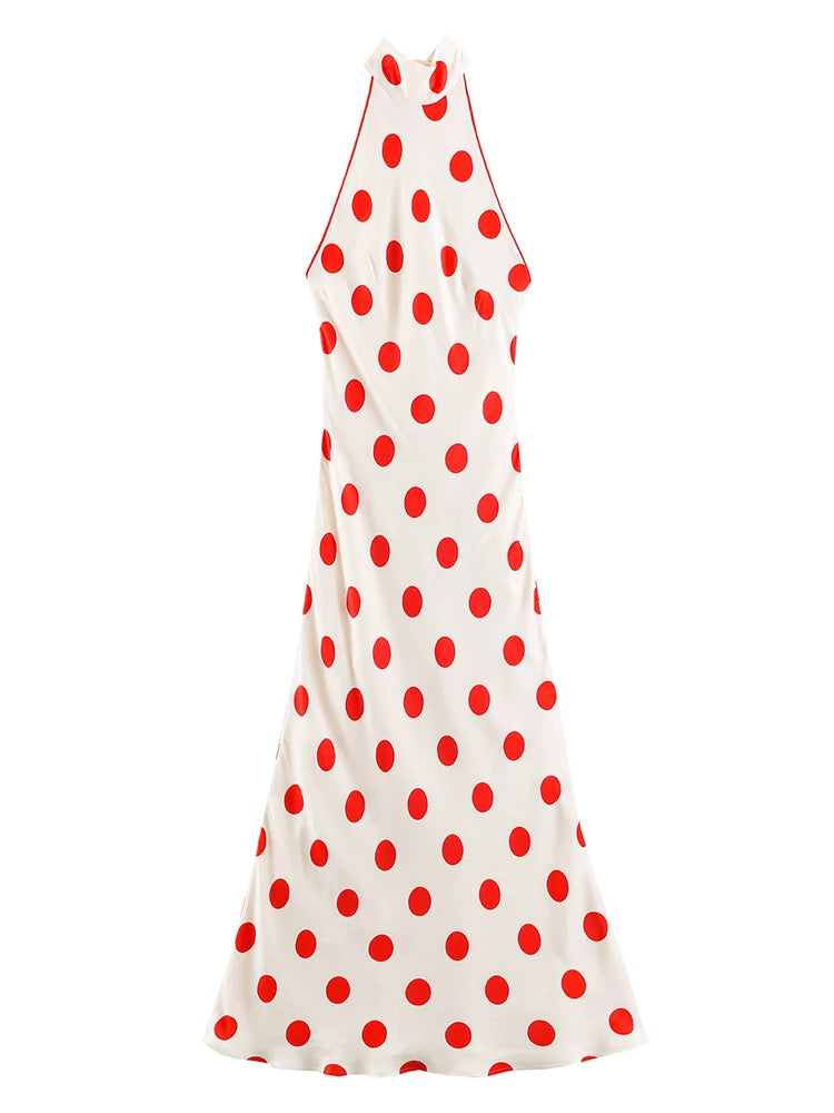 HH Elegant Summer Women Red Polka Dot Halter Maxi Dress Sexy Female Backless