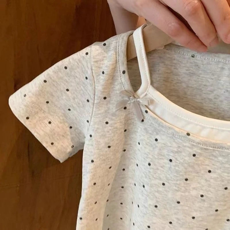 Girls Cute Polka Dot T-Shirt Summer Casual Short Sleeve
