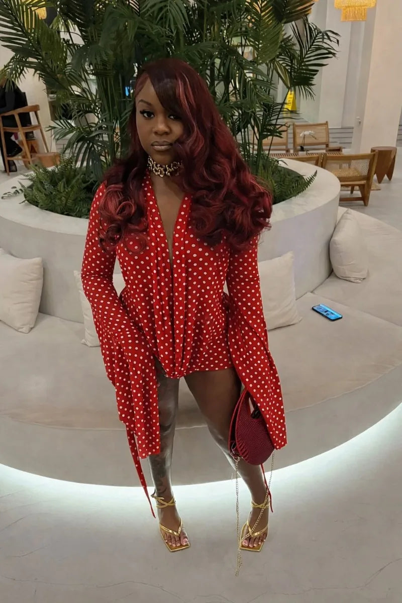 Polka Dots Print Vacation Beach Mini Dress Women Fashion Swinging Collar