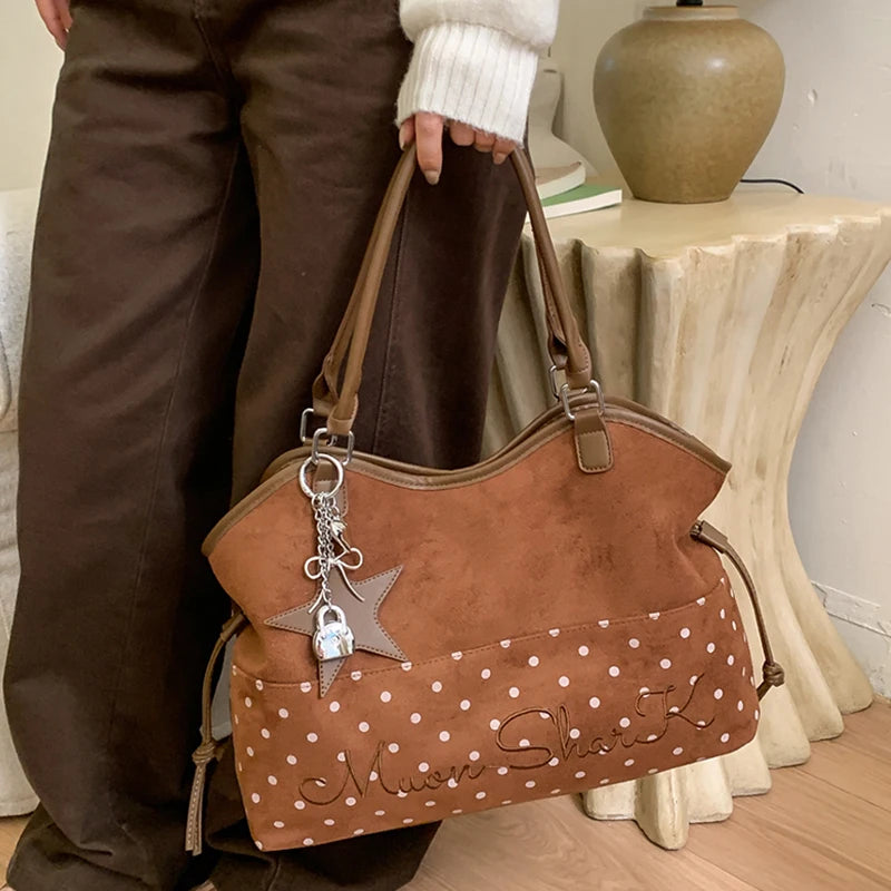 Vintage Frosted Tote Bag Casual Students Purse Large