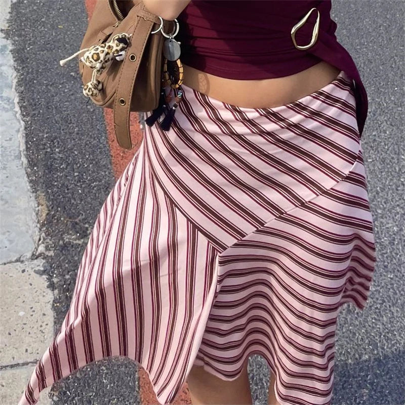 Women's Polka Dot Midi Skirt High Waist Ruffle Beach