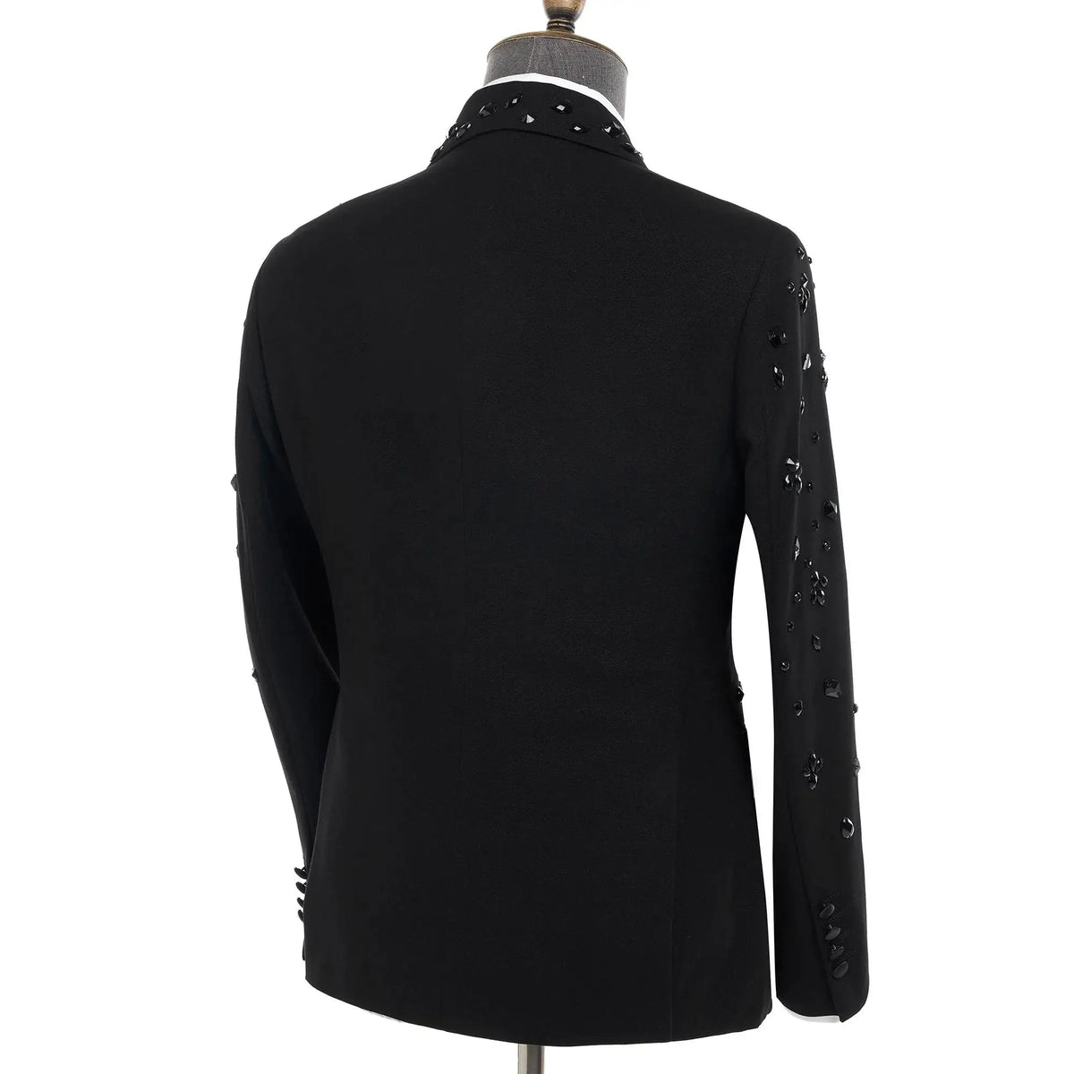 Luxury Gold Crystal 2 Pieces Men's Suits Double Breasted Black Suits Tuxedo Blazer for Wedding Groom Business Dinner Party Suits