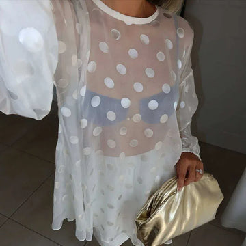 Casual Loose Swing Cover Up Top Polka Dot Print