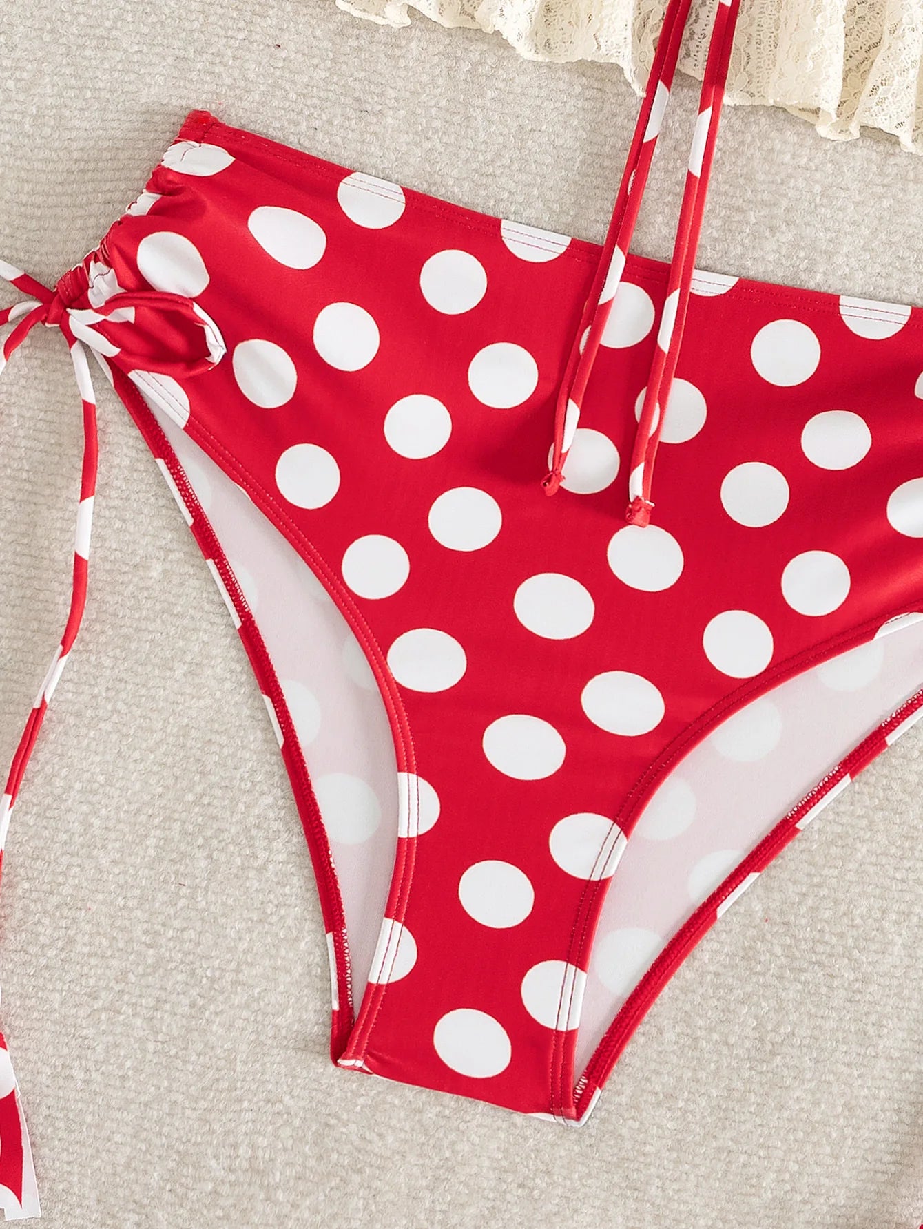 Women Retro Polka Dot Bikini Set Out Lace Up Swimsuit Two Piece
