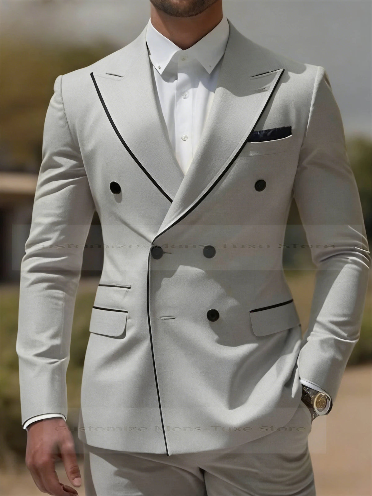 Black Collar Orange Male Business Men Suit Groom Groomsman Wedding Party