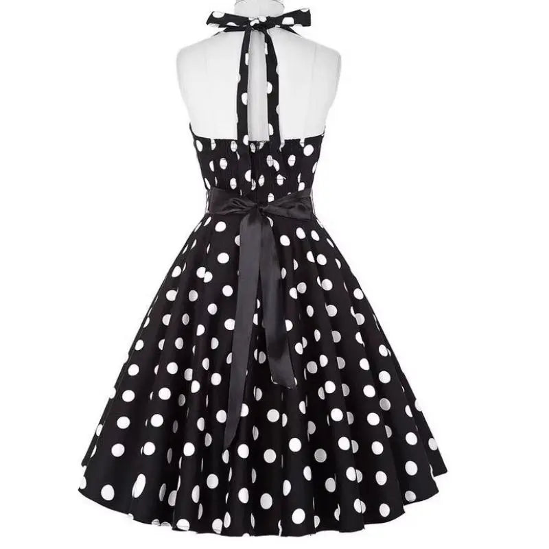 Women Summer Polka Dot Vintage Dress Fashion Party Office Lady Rockabilly