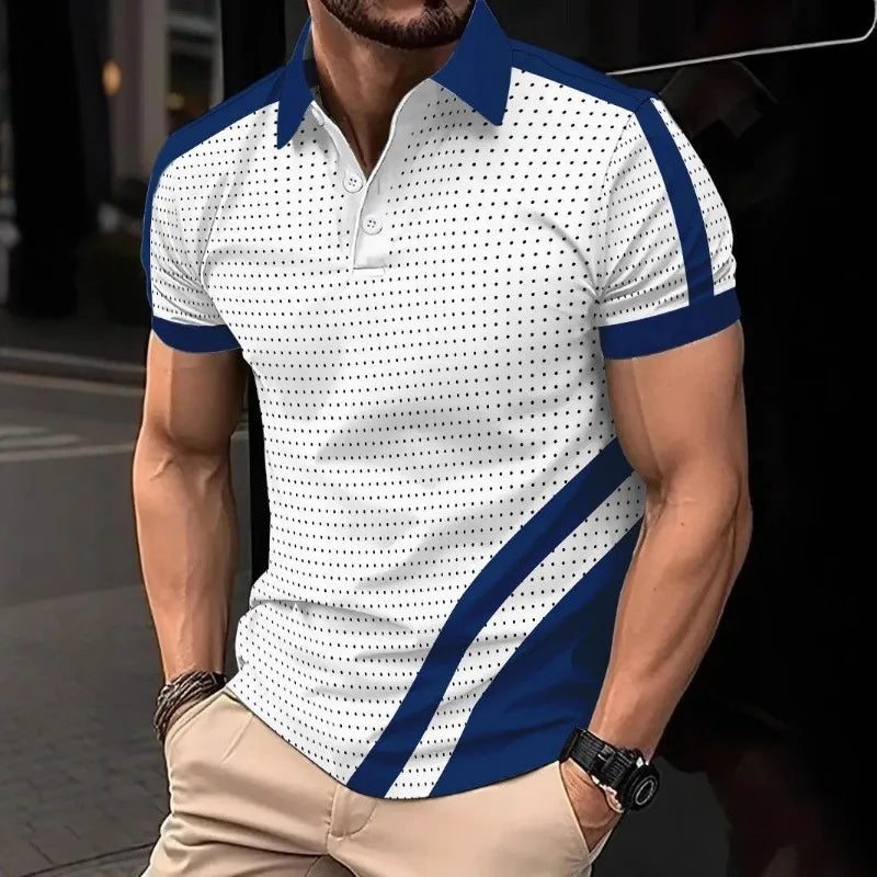 Men's Polka Dot Polo Shirt Black Short Sleeve Golf Shirt