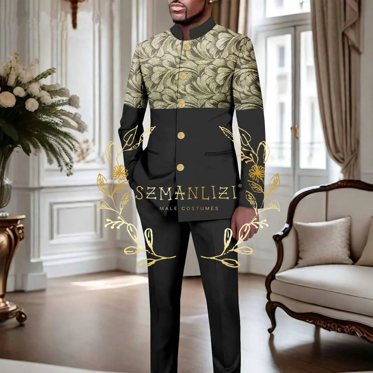 Latest Design Men's Suit Houndstooth Jacket Black Pants 2 Pieces Double Breasted Slim Fit Formal Wedding Tuxedos Evening Dress