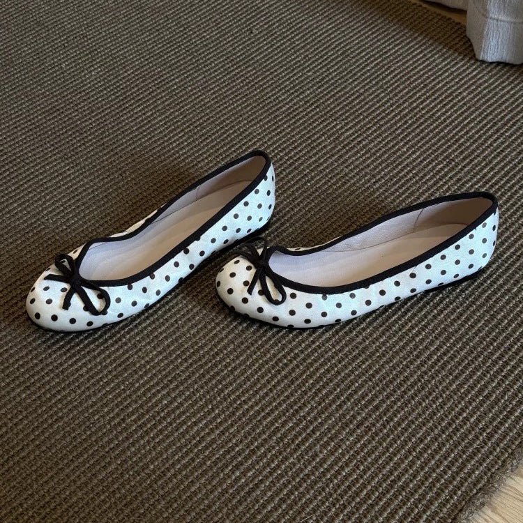 Polka-Dot Bowtie Flat Shoes For Women