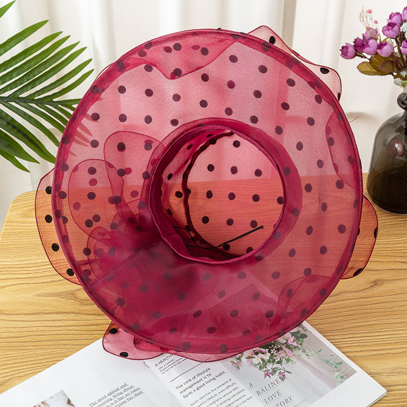 Ladies Large-brimmed Sunscreen Polka Dot Flower Foldable Sun Hat