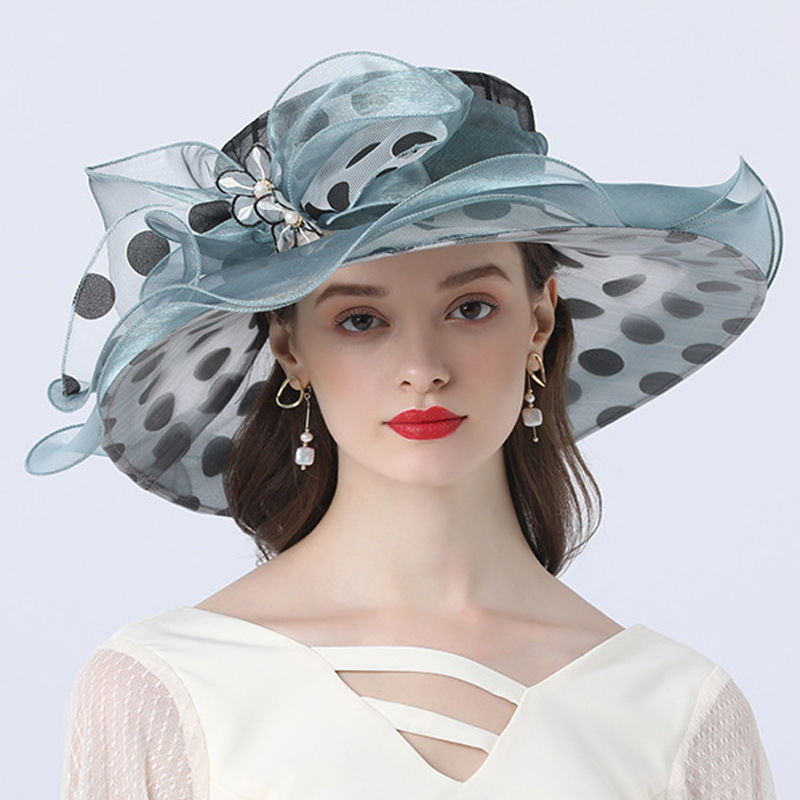Ladies Street Casual Sun Hat With Polka Dot Decoration And Big Brim