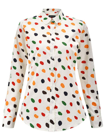 ERZTIAY Womens Tops Feminine Long Sleeve Polka Dotted Button Down Casual Dress Blouses Shirts
