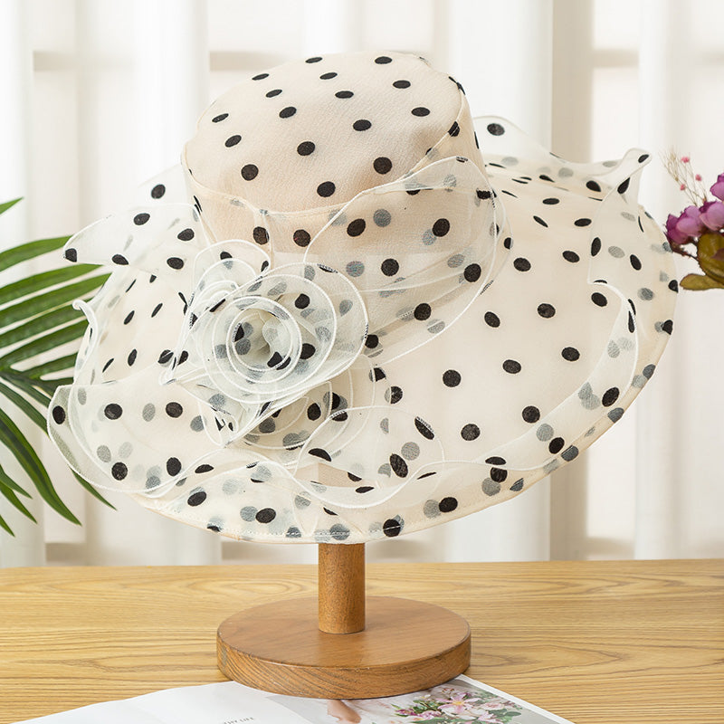 Ladies Large-brimmed Sunscreen Polka Dot Flower Foldable Sun Hat