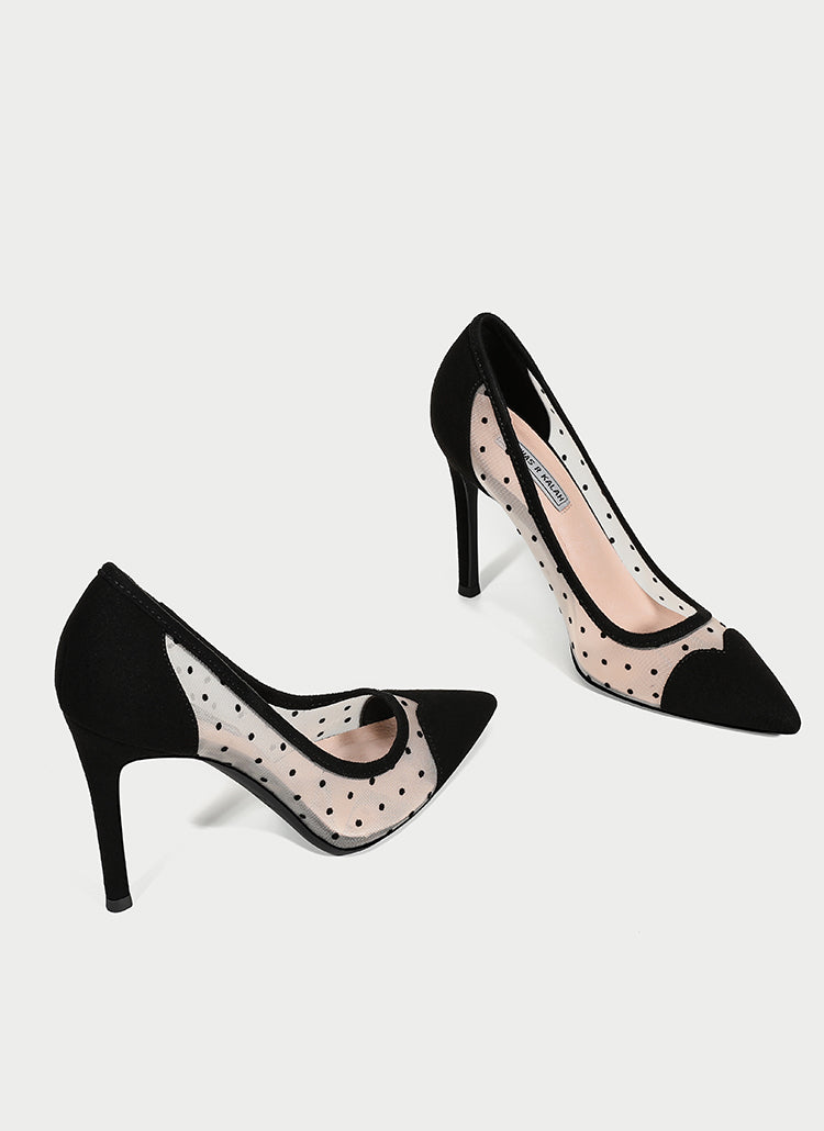 Pointed Toe Breathable Mid-heel Hollow Polka-dot Shallow Mouth Single Shoes Women