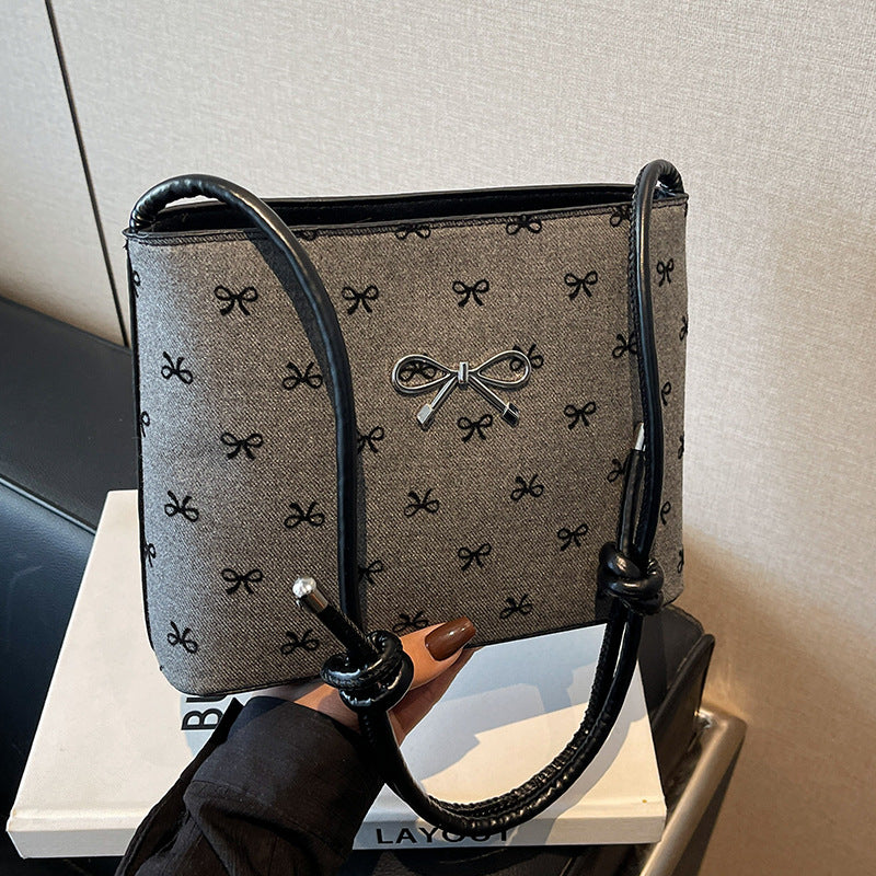 Canvas Polka Dot Fashion Shoulder Bow Crossbody Bag