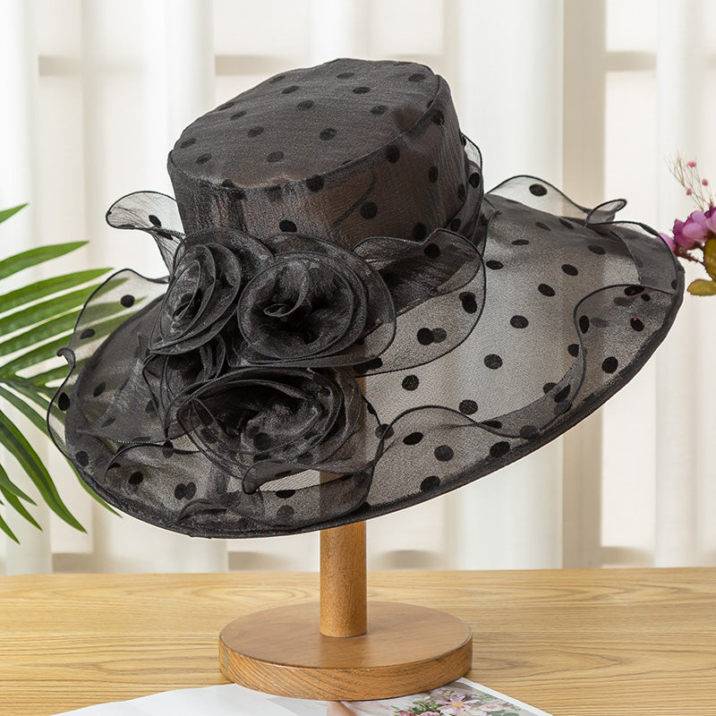 Ladies Large-brimmed Sunscreen Polka Dot Flower Foldable Sun Hat