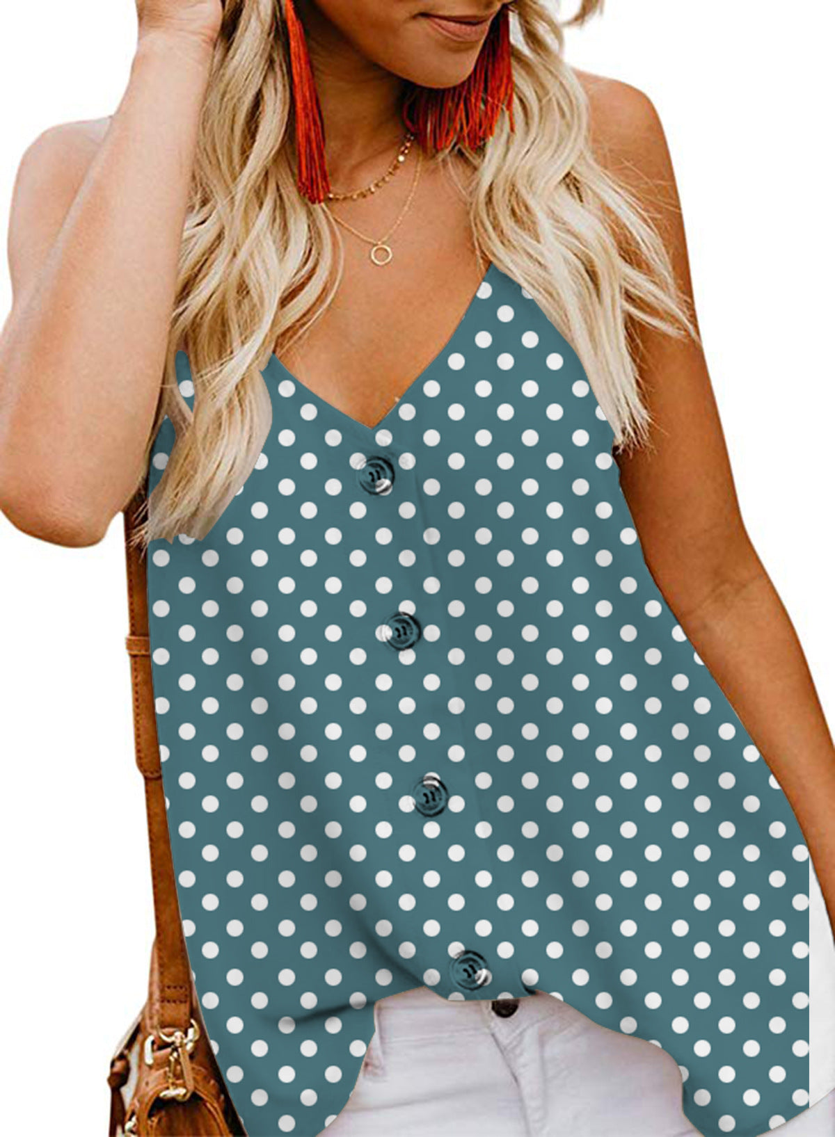 Women's Casual Button Polka Dot Print Top