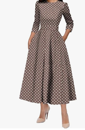 Polka Dot Long Sleeve Casual Mid-Length Dress